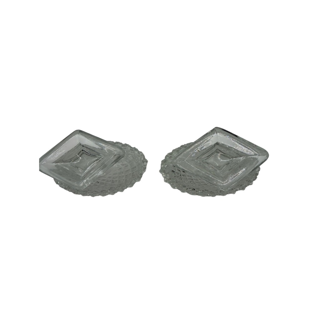 Vintage Clear Pressed Glass Diamond Point Open Salt Cellars Pedestal Set of 2 - Picture 3 of 6
